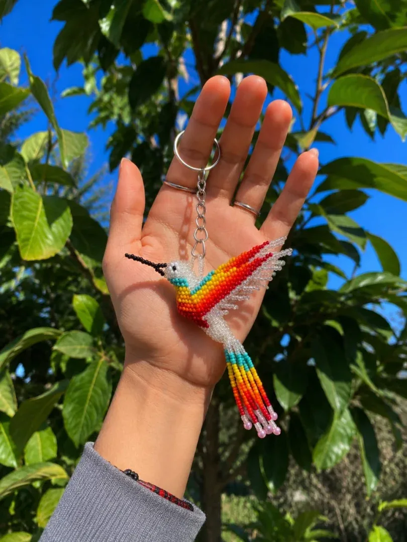 Llaveros colibrí y Guacamaya en Chaquiras