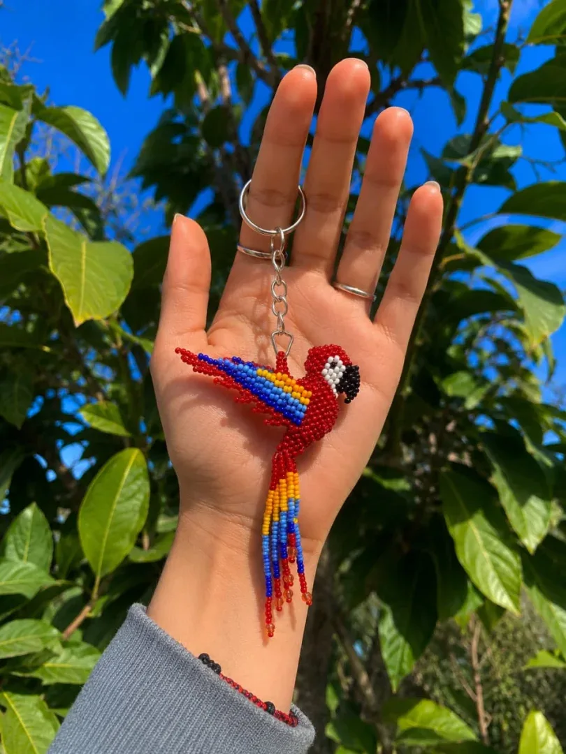 Llaveros colibrí y Guacamaya en Chaquiras