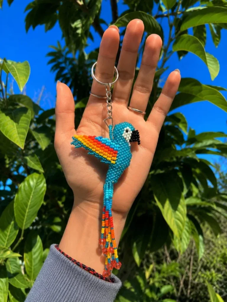 Llaveros colibrí y Guacamaya en Chaquiras