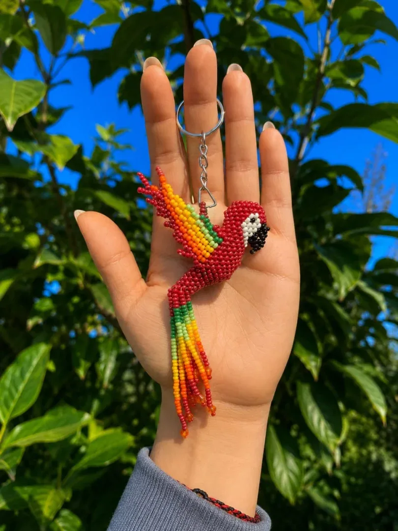 Llaveros colibrí y Guacamaya en Chaquiras